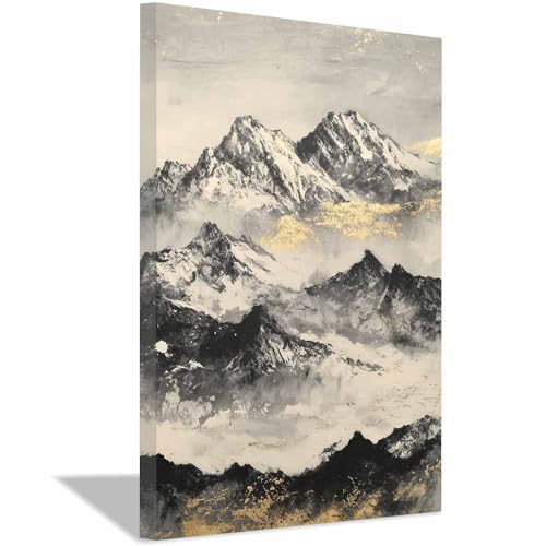 Toile murale élégante paysage de montagne de neige cadre doré 70x100cm