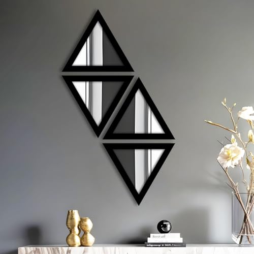 Decorative Wall Mirror Set of 4 Black Triangular Shape for Home D...