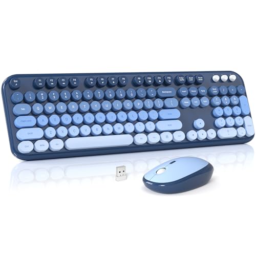 Image of Wireless Keyboard and Mouse Combo, MOWUX Colorful Computer Full Size 2.4G Plug and Play Wireless Typewriter Keyboard and Mouse Set for Computer, Desktop, PC (Sea Blue Gradient)