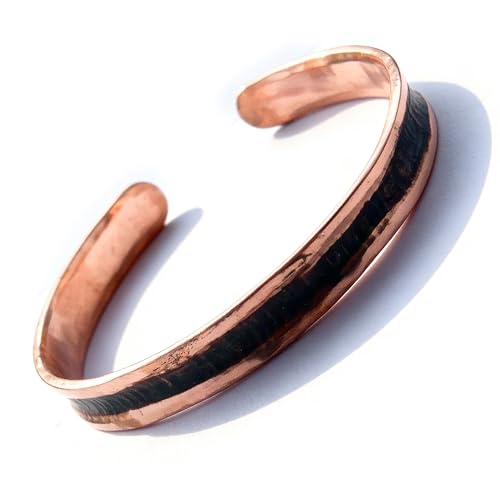 JUNKIRI Bracelet rigide en cuivre pur martelé, bandeau réglable unisexe, style viking rustique et boho, bijou artisanal fait main au Népal pour homme et femme