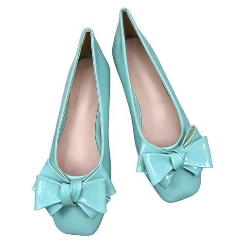 Image of Dear Time Women's Bowknot Ballet Flats Wedding Dressy Flats Square Toe Patent Leather Comfortable Shoes
