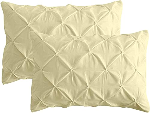 Ropa De Cama Pinch Diamond Pleated Pintuck Pillow Cover Pillow Sham In Vanila Yellow Color with Solid Pattern pack of 2 Luxuries Decorative pilows Standard Size 50 X 75 CM