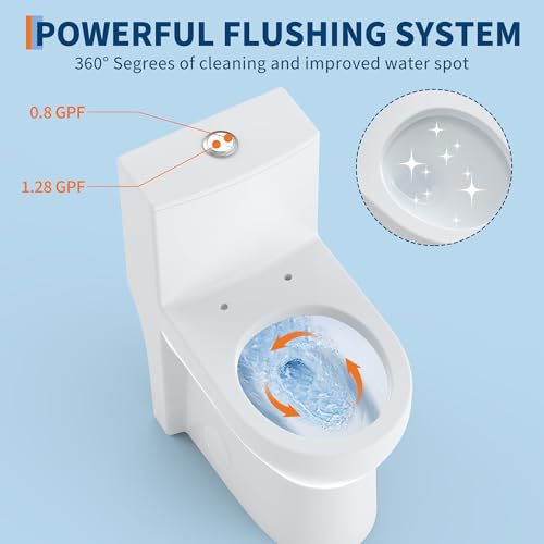 Image of One Piece Toilet with 19 inch ADA Height, Round Bowl Design, Soft Closing PP Toilet Cover, Easy Clean Surface, Water Efficient Flush