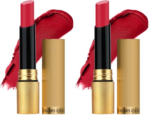 Image of Colors Queen Hold Up Full Day Non-Transfer Matte Lipstick | Long Lasting and Weightless Formula | Intense Color Pay Off | Waterproof Lipstick for Women (105 - Red Carpet, 4g) (Pack of 2)