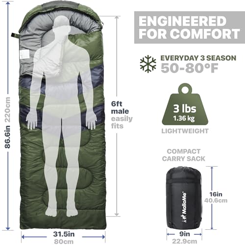 MalloMe Sleeping Bags for Adults Cold Weather & Warm - Backpacking Camping Sleeping Bag for Kids 10-12, Girls, Boys - Lightweight Compact Camping Essentials Gear Accessories Hiking Sleep Must Haves - Image 4