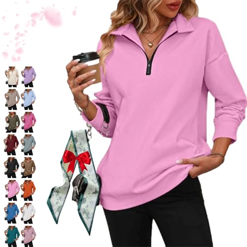 Wholeentire- Wholeentire Womens Zip-Up Dropped Shoulder Sweatshirt, Indicativet Half Zip Pullover, Drop Shoulder Sweatshirt