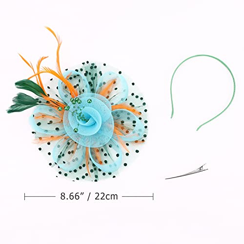 Image of DRESHOW Fascinators Hat Flower Mesh Ribbons Feathers on a Headband and a Clip Tea Party Headwear for Girls and Women