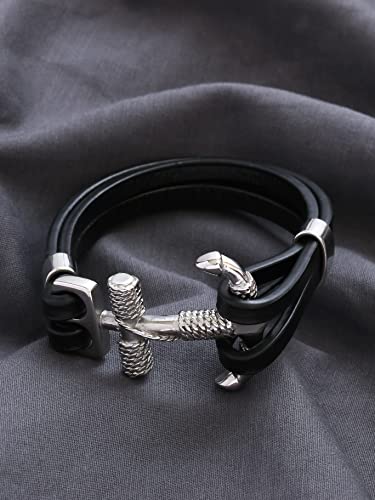 Haquil Rope Anchor Black Leather Bracelet For Men #TOP3