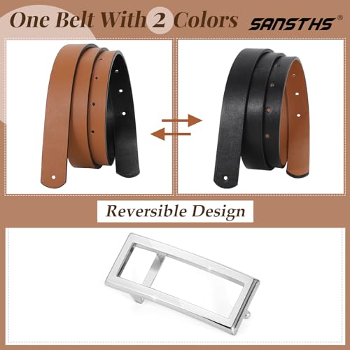 SANSTHS Skinny Reversible Belts for Women, Two-in-one Women Thin Belt for Dresses Jeans Pants with Gold Buckle