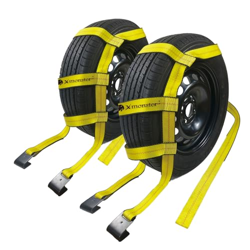 2 Pack Tow Dolly Basket Straps with Flat Hook,10000 lbs Working Capacity,Car Wheel Straps Tire Bonnet Net Fits 14