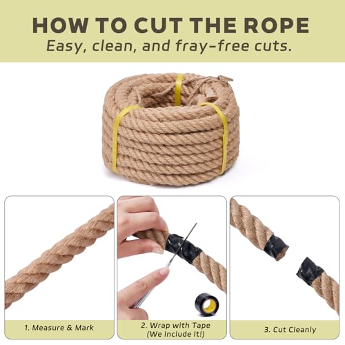 BRETANGME Hemp Rope 1 Inch x 50 Ft - Heavy Duty Thick Jute Rope, Natural Fiber 4 Strands Twisted Manila Rope for Tug of War, Nautical, Crafts, Swing Ropes, Hammock, Deer Hunting, Outdoor Use by BRETANGME - Image 3