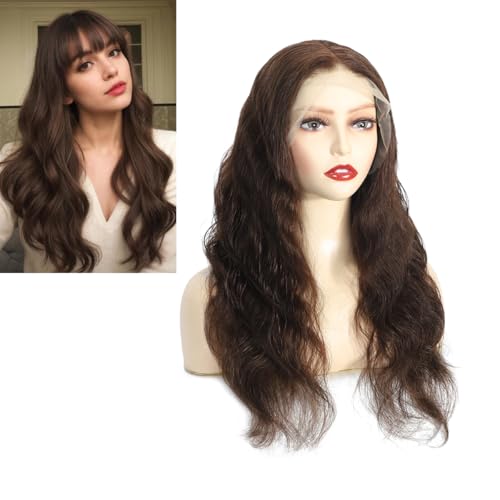 Perruque naturelle cheveux humain Remy 4# haut de gamme | Lace front wig ondulée 55cm