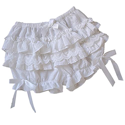 Yonghs Women's Sexy Lace Ruffles Panties Dance Bloomer Booty Shorts Steampunk Underwear Type B White X-Large #TOP1