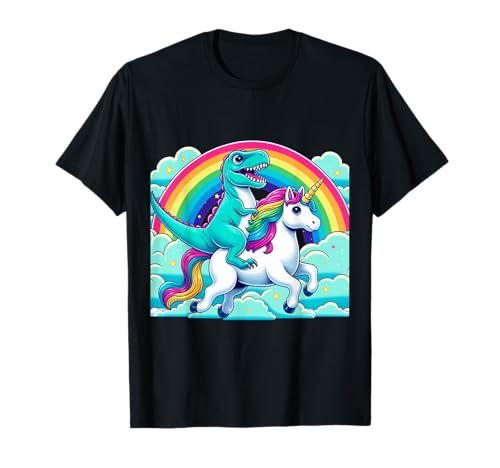 Dino-Ride Fantasy: Stolz Dinosaurier auf Einhorn Regenbogen LGBTQ T-Shirt