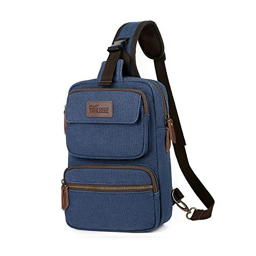 Wohlbege Men Chest Bag Travel Bags Mobile phone bag Canvas Unisex Male Shoulder Bags Street Sport Crossbody Bags for Short Trip. (Blue)