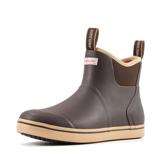 SUREWAY Men's Ankle Fishing Deck Boots for Men-Waterproof,Professional Non-Slip Soles for Wet Slippery Surface,Neoprene Rubber Rain Boot/Shoes for Hunting Boating Gardening,BROWN TAN,Size 11