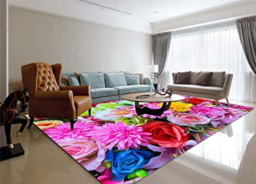 Lgglovelin Colorful Floral Area Rug, 6X8Ft,Valentine's Day Logo, Romantic Floral Living Room Decorative Rug, Floral Abstract Art Non-Slip Machine Washable Rug For Living Room Bedroom Sofa Bathroom #TOP1