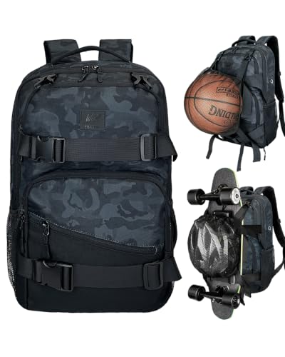 Image of WOLT Skateboard Backpack, 15.6 Inch Laptop Backpack for Men Women, Sports Backpack with Ball Holder
