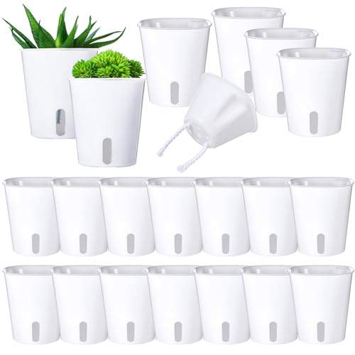 HekouJiub 20 Sets 3' Self Watering Pots, Self Watering Planters for Indoor Plants, Plastic Small Garden Pots with Level Indicator and Vents for House Plants, Flowers