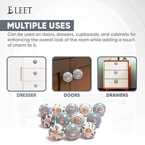 Assorted Ceramic Knobs Premium Quality Vintage Cabinet Cupboard Door & Drawer Pulls Chrome Hardware (12, Grey & White) #TOP4