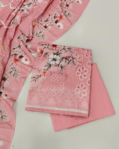 Image of KTI Women Cotton Unstitched Salwar Suit Material with Dupatta Geometric & Floral Printed Dress Material for Daily Wear Casual & Office Wear