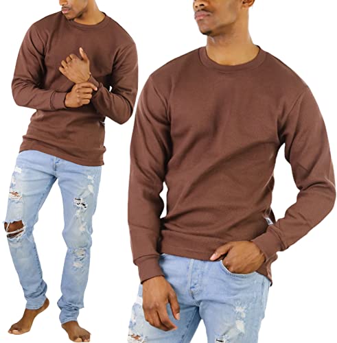 ToBeInStyle Men's Heavy or Medium Weight Premium Waffle Thermal Long Sleeve Crewneck Shirt4