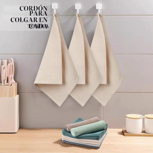 Miniatura 5 de Jogoico Paños De Cocina 100 Algodón, 6 Unidades Toallas De Cocina 35x35 Cm, Trapos De Cocina Ultra Suaves Y Altamente Absorbentes Para Secar Los Platos-Beige