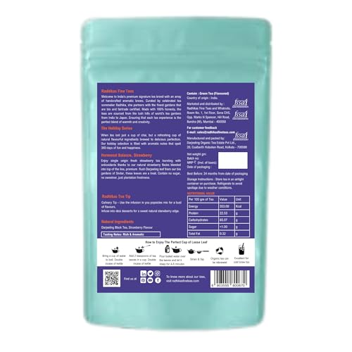 Image of Radhikas Fine Teas Hormonal Balance Strawberry Leaf | Strawberry Green Tea Blend | Fruity Loose Leaf Tea | 100g | Makes 50 Cups