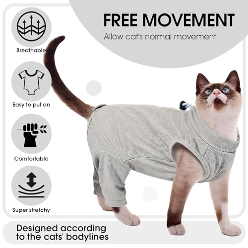 ADNIKIA Cat Recovery Suit with Hind Legs,Cat Onesie After Surgery,Grey M by ADNIKIA - Used condition - Image 3
