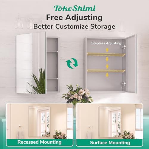 image for TokeShimi 20x26 Medicine Cabinet Mirror with Storage Tempered, Aluminu