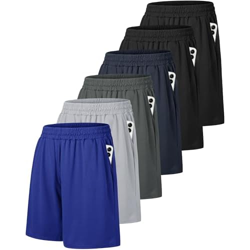 6 Pack Men’s Athletic Shorts – Workout Gym Basketball Quick Dry Black Mens Shorts with Pockets for Casual Running