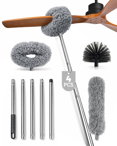 Image of Practical 3 in 1 Dusters Kit for Cleaning, Efficient Duster with Extension Pole, Upgraded High Ceiling Fan Cleaner Duster, Easy Washable Spider Cobweb Brush Duster for Blinds /Wall /Tight Spaces