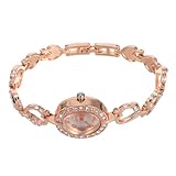 LALAFINA Reloj de Pulsera de Cuarzo Diseño de Corazón y Gemas de Imitación, Color Oro Rosa, para Mujer, Adecuado para Uso Diario y Obsequio Especial