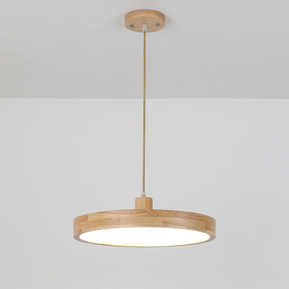 Suspension ronde en bois LED 40 cm lustre réglable 6000K pour îlot de cuisine