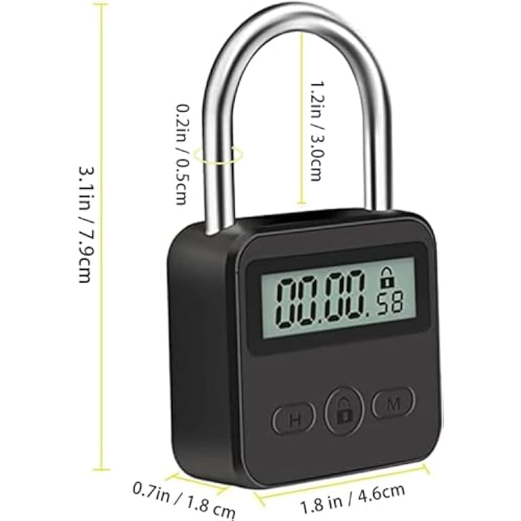 Metal Timer Lock, LCD Display Multi-Function Electronic Time, 99 Hours Max Timing, USB Rechargeable Timer Padlock Timer Padlock Timer Lock (Black)