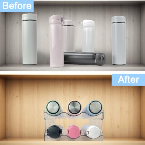 Guyuyii-Stackable-Water-Bottle-Organizer-for-Cabinet-2-Pack-Bottle-Storage-Rack-for-Pantry-Fridge-Kitchen-Countertop-Holds-6-Bottles-Space-Saving-Design-for-Travel-Mugs-Wine-Bottles
