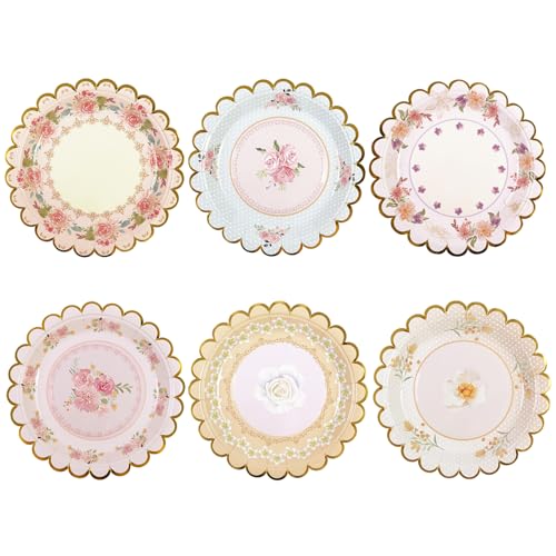 Catálogo para Comprar On-line Platos para pastel - los más vendidos. 49 Xjoviative 48 piezas de platos de papel floral vintage de 7 pulgadas, platos de fiesta de té con flores en forma de escalope desechables para decoración de pastel de cumpleaños,...