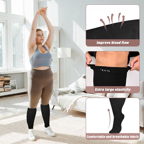 Image of Compression Socks for Women & Men Circulation 20-30mmHg Plus Size Wide Calf Knee High Compression Closed Toe Socks
