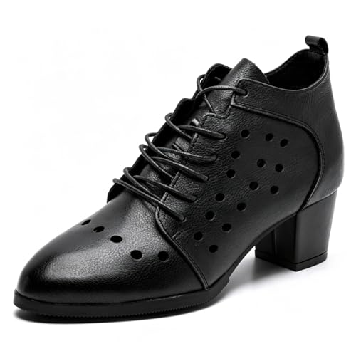 sekiueo Botas Baile de Salón Mujer de Cuero con Cordones Zapatos de Fiesta Latinos Tacón de Punta para Salsa Bodas Y Eventos Nocturnos,Black b,40 EU