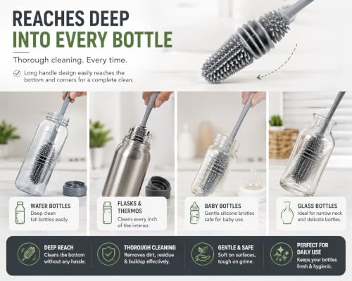 Image of Bottle Cleaning Brush Set for Water Bottles, Caps, Straws, Tumblers, Kitchen Cleaning Brush 3 in 1 Multipurpose