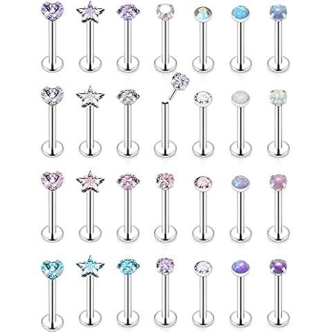 Vsnnsns 28PCS Threadless Push in Lip Rings Cover