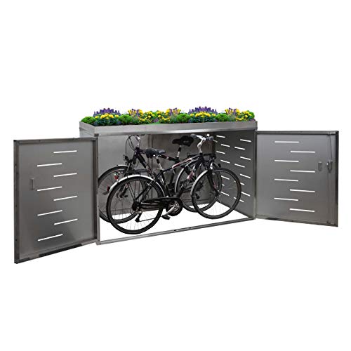 Mendler 2er-Fahrradgarage HWC-H80, Fahrradbox Geräteschuppen, abschließbar - mit Pflanzkasten 126x200x150cm Edelstahl – Bild 3