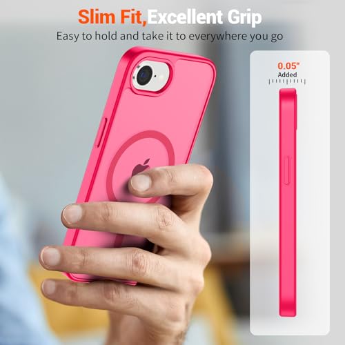 Image of SUPFINE Magnetic for iPhone 17e Case /iPhone 16e Case (Compatible with MagSafe)(Military Grade Drop Protection) Slim Translucent Matte Shockproof with Anti-Fingerprint Phone Case,Hot Pink