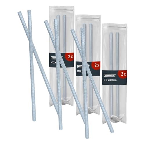 Tiges filetées M12 x 330 mm HELPMATE en acier galvanisé robustes pour fixation lot de 6
