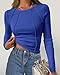 KIRUNDO Ribbed Long Sleeve Tops for Women Stretch Slim Basic Crop Tee Exposed Seams 2025 Spring Fall Fashion Trendy Tshirt(Blue, Small)