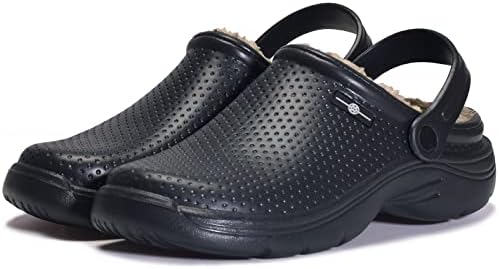 Hsyooes Waterproof House Slippers Women Men Fur Lined Clogs Winter Garden Shoes Non-Slip Home Slippers Indoor Outdoor Mules Black,8 Women/7 Men,Label Size 39 | Image 5
