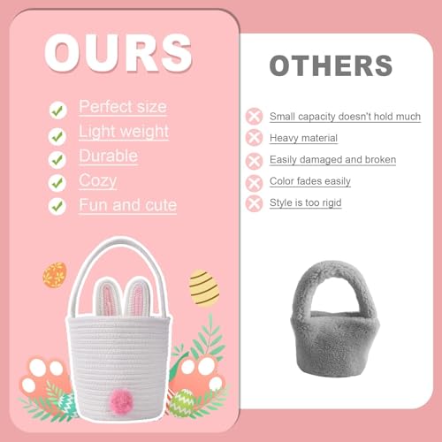 Image of Easter Baskets for Kids Woven Bunny Basket with Handle Egg Hunting Easter Bucket for Boys and Girls