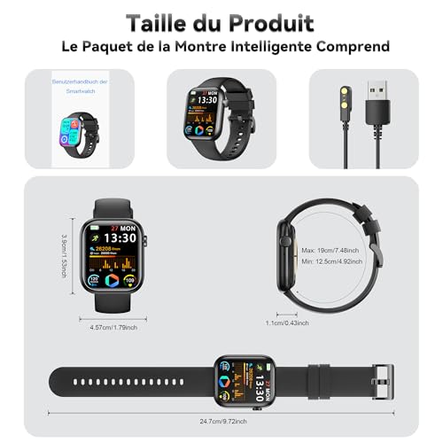 Smartwatch Damen Herren, 1.83 HD Fitness Tracker mit Schrittzähler/Blutdruckmessung/Pulsuhren/Telefonfunktion, Schlaftracker, 120+ Sportmodi, IP68 Wasserdicht Fitnessuhr&Sportuhr für Iphone Android