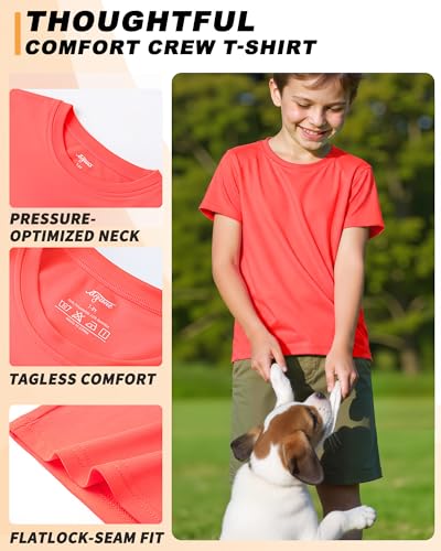 Image of Boys Shirts Athletic Dry Fit Neon T Shirts Short Sleeve Kids Youth Moisture Wicking Quick Dry Sports Training Performance Tee