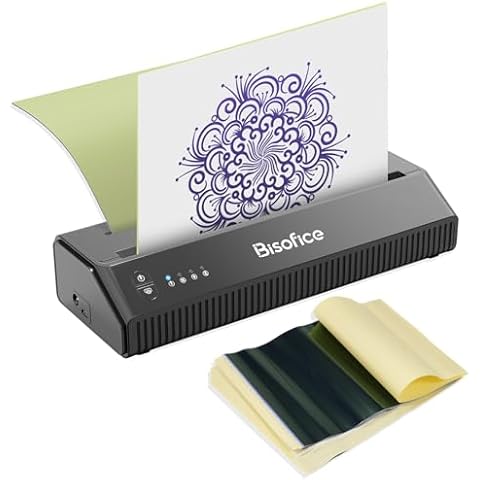 Bisofice Tattoo Stencil Printer Machine with 10 Transfer Paper Thermal Printing Tattoo Pattern Copier 216mm/210mm Paper Size Smart APP Control Ideal for Artists Amateurs Cover